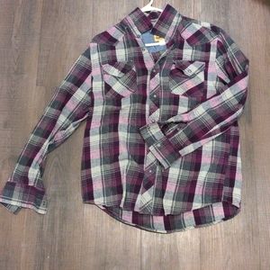 Plaid pearl snap long sleeve